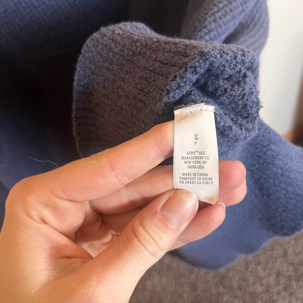 Aerie CozyUp Waffle Sweater Hoodie - Deep Blue - Picture 6 of 10